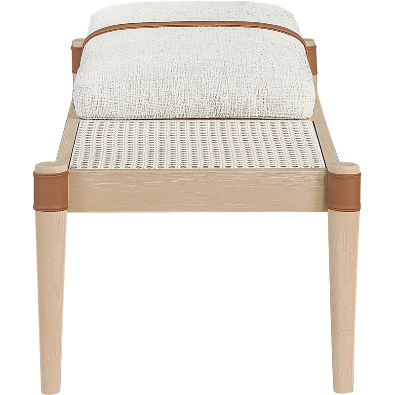 Meridian Furniture Nara Cream Linen Textured Fabric Upholstered Bench