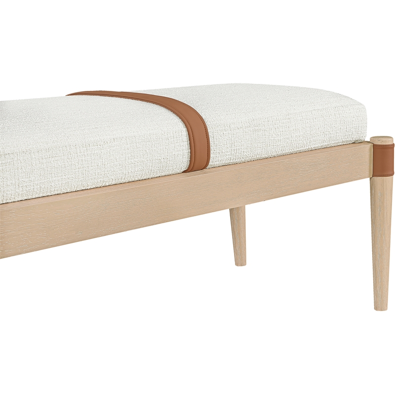 Meridian Furniture Nara Cream Linen Textured Fabric Upholstered Bench