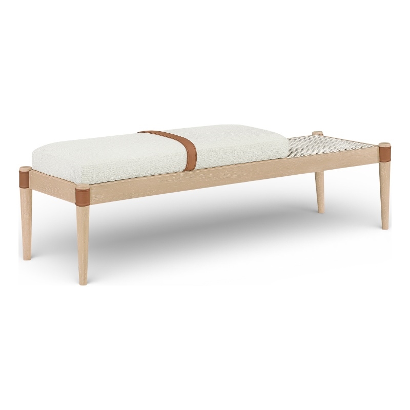 Meridian Furniture Nara Cream Linen Textured Fabric Upholstered Bench