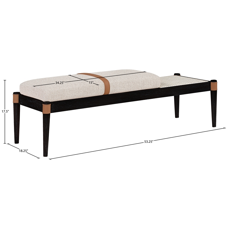 Meridian Furniture Nara Beige Linen Textured Fabric Upholstered Bench