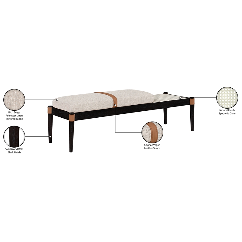 Meridian Furniture Nara Beige Linen Textured Fabric Upholstered Bench