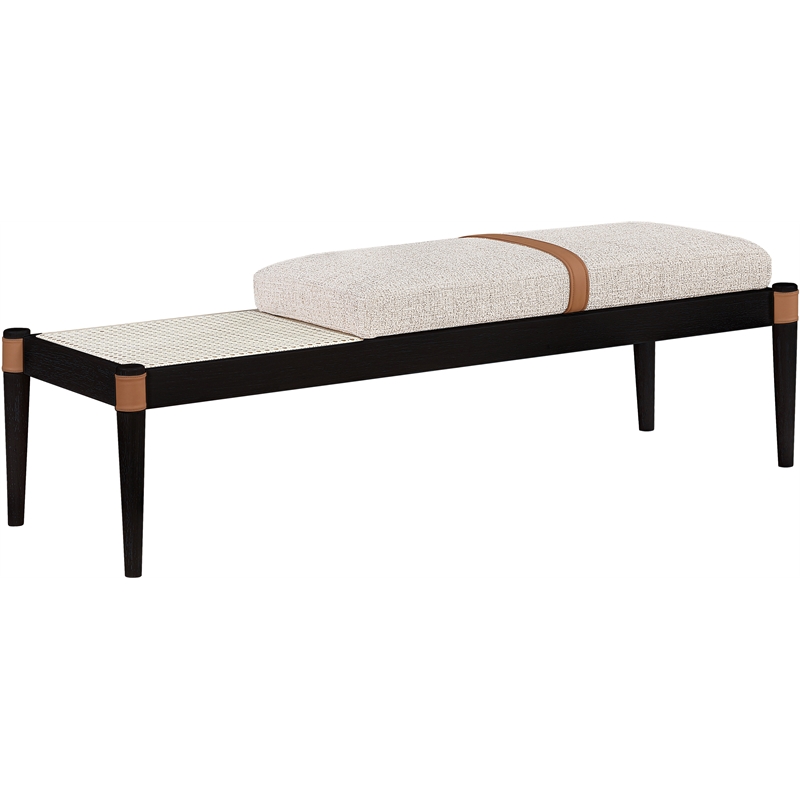 Meridian Furniture Nara Beige Linen Textured Fabric Upholstered Bench