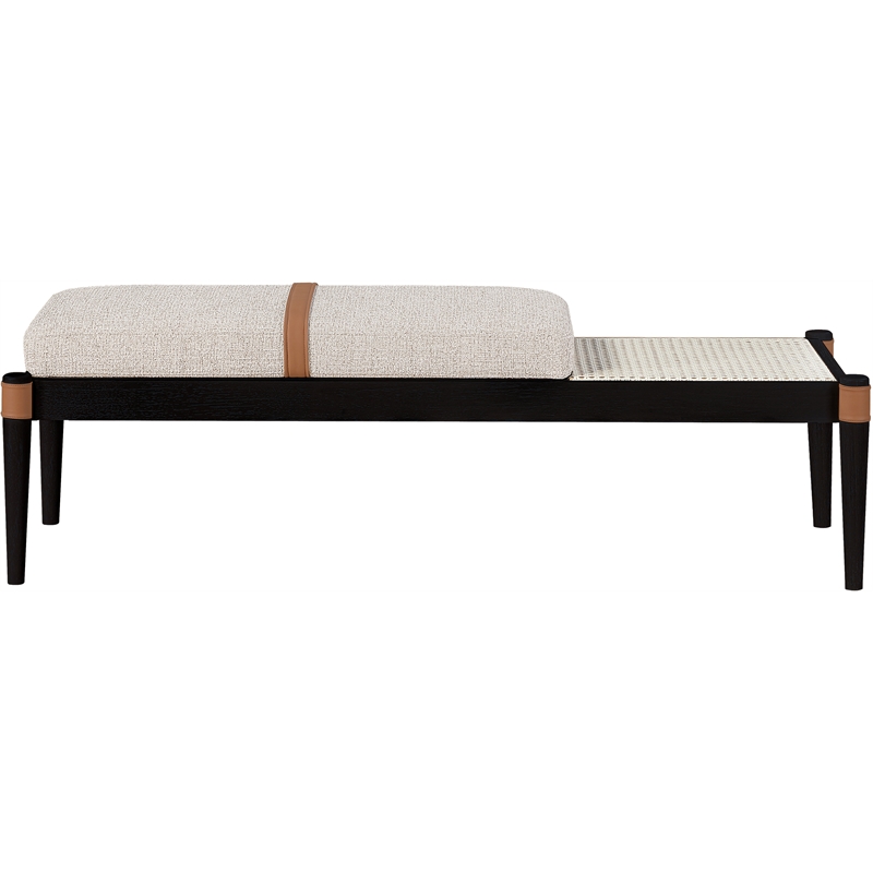 Meridian Furniture Nara Beige Linen Textured Fabric Upholstered Bench