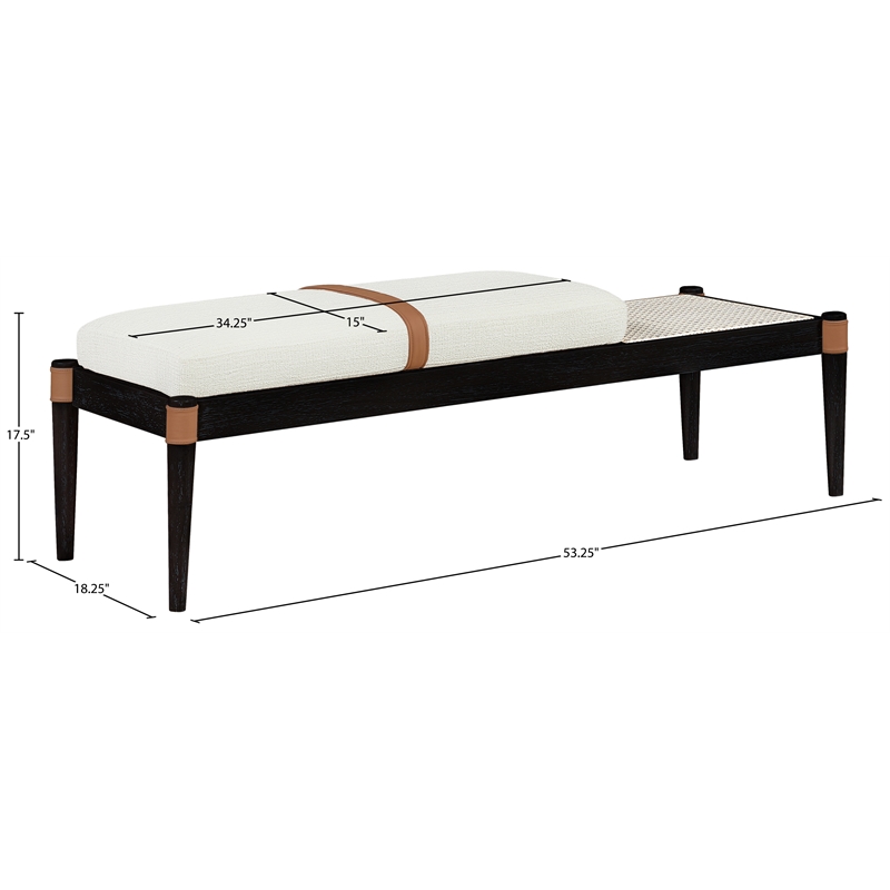Meridian Furniture Nara Cream Linen Textured Fabric Upholstered Bench