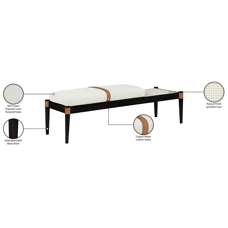Meridian Furniture Nara Cream Linen Textured Fabric Upholstered Bench