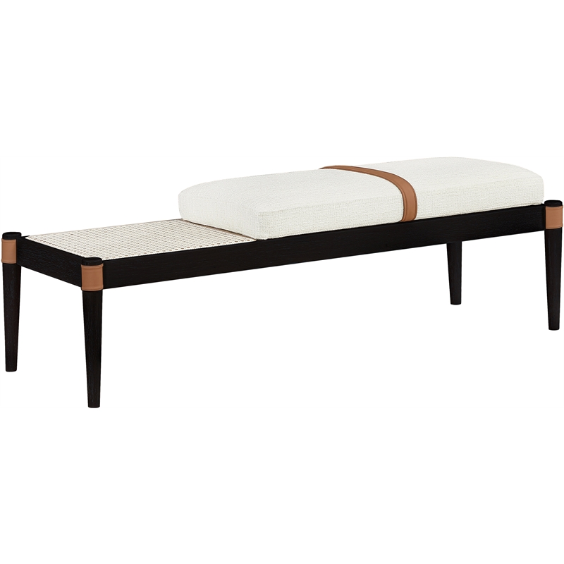 Meridian Furniture Nara Cream Linen Textured Fabric Upholstered Bench