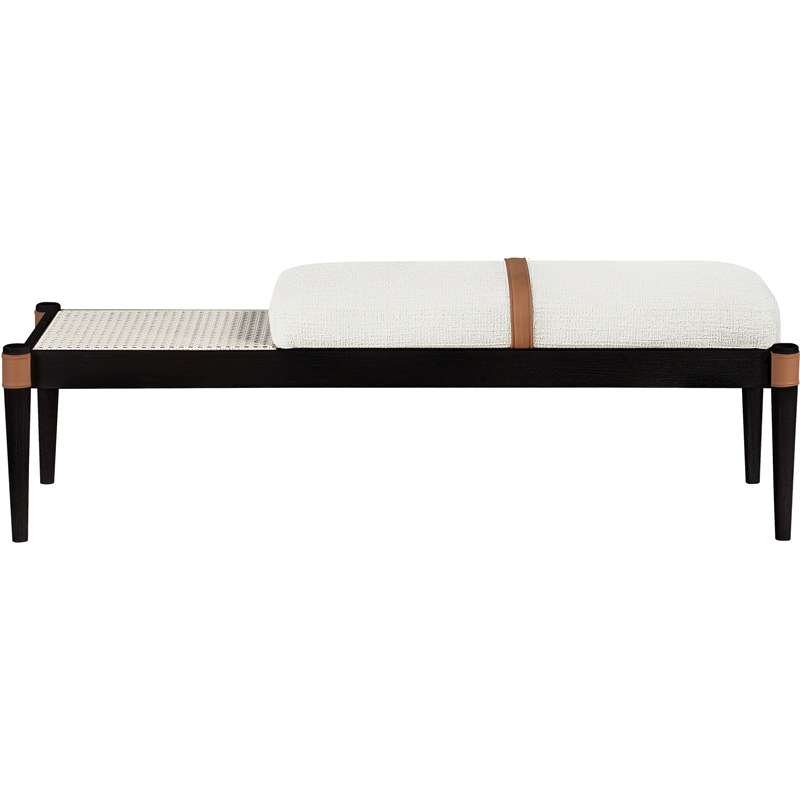 Meridian Furniture Nara Cream Linen Textured Fabric Upholstered Bench