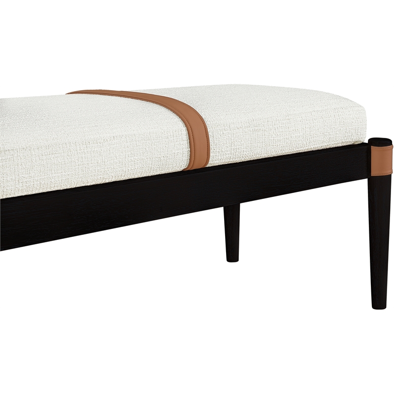 Meridian Furniture Nara Cream Linen Textured Fabric Upholstered Bench