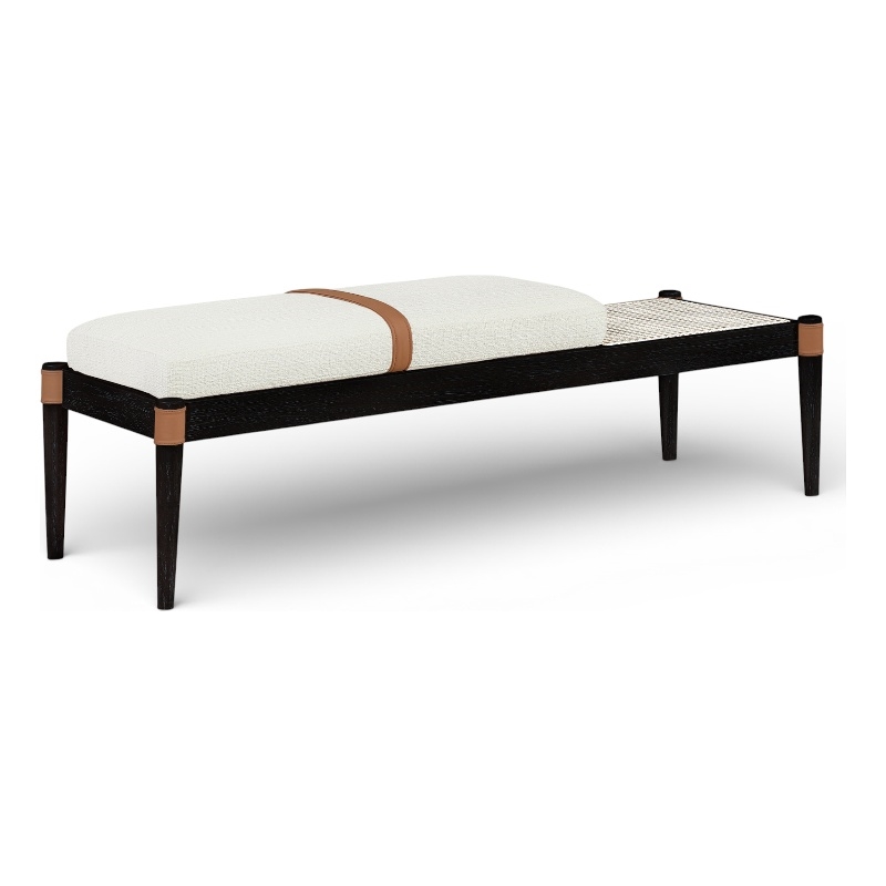 Meridian Furniture Nara Cream Linen Textured Fabric Upholstered Bench