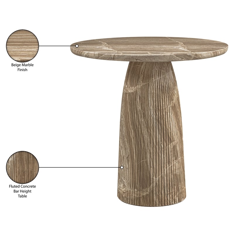Meridian Furniture Venosa Beige Concrete Indoor / Outdoor Bar Table