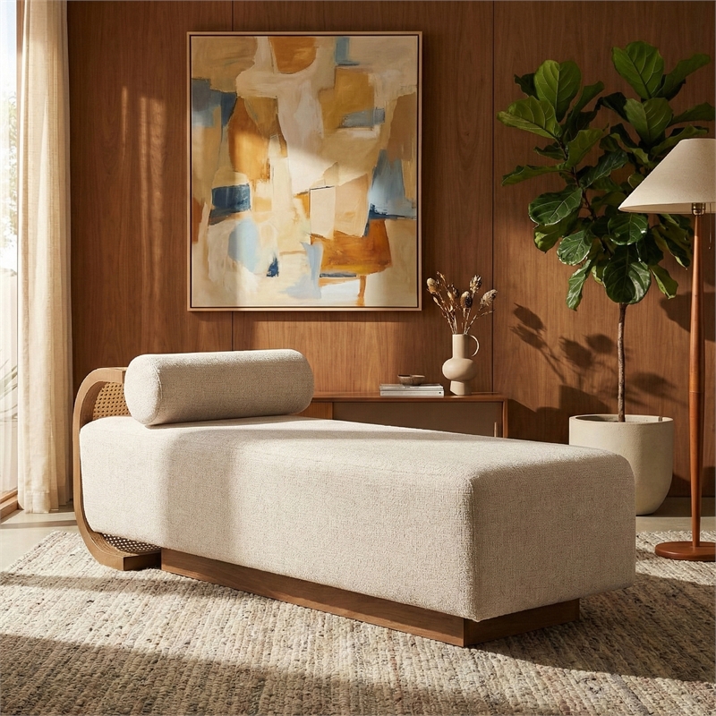 Meridian Furniture Zephyr Beige Linen Textured Fabric Upholstered Chaise