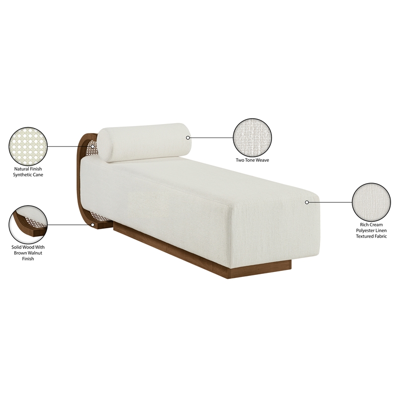 Meridian Furniture Zephyr Cream Linen Textured Fabric Upholstered Chaise