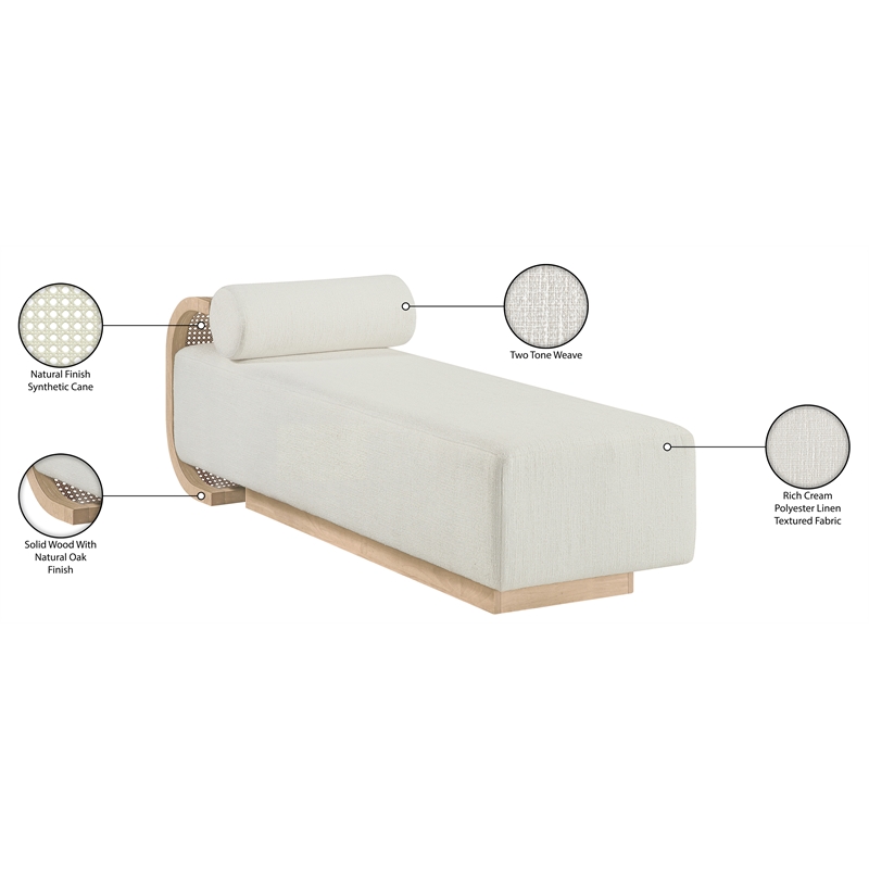 Meridian Furniture Zephyr Cream Linen Textured Fabric Upholstered Chaise