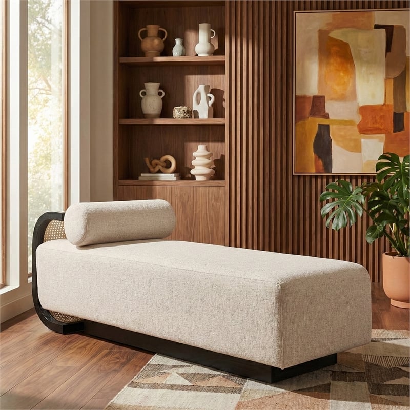 Meridian Furniture Zephyr Beige Linen Textured Fabric Upholstered Chaise