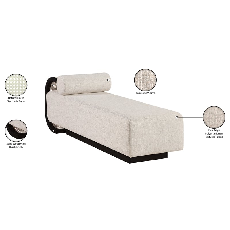 Meridian Furniture Zephyr Beige Linen Textured Fabric Upholstered Chaise