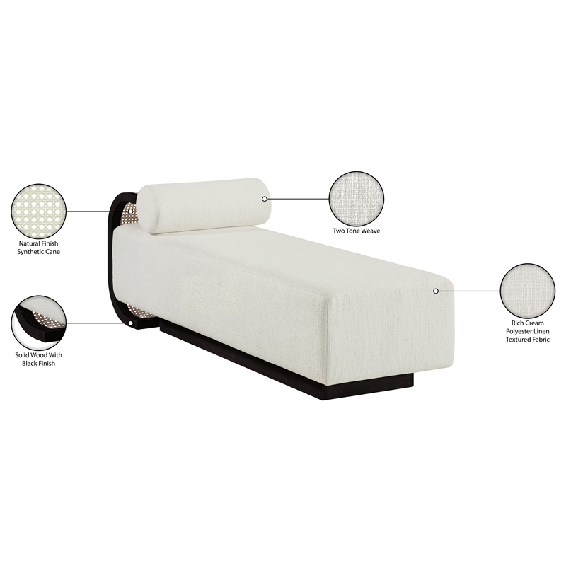 Meridian Furniture Zephyr Cream Linen Textured Fabric Upholstered Chaise