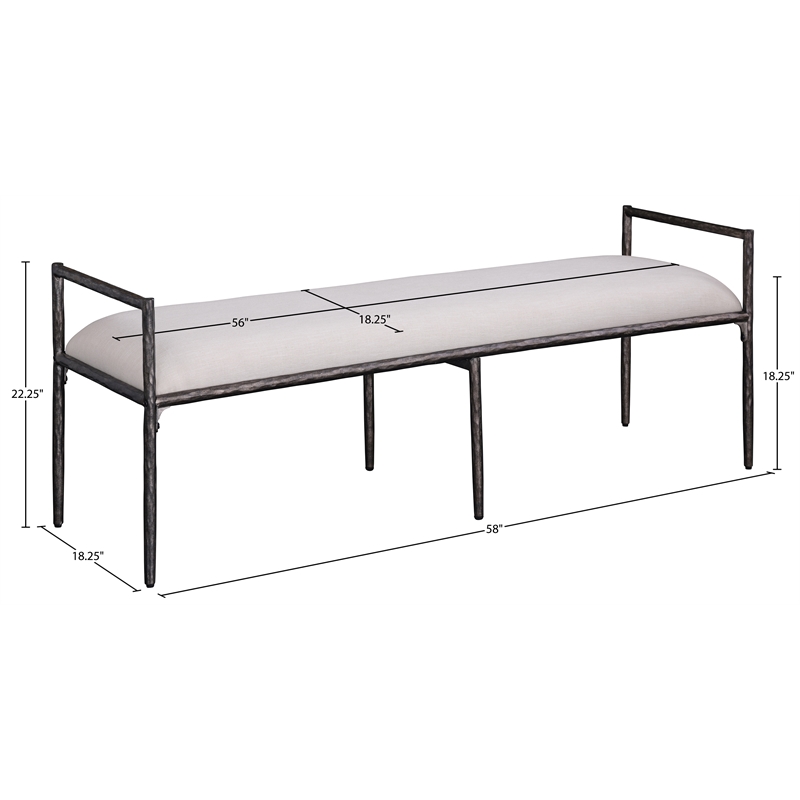 Meridian Furniture Axis Beige Linen Textured Fabric Upholstered Bench