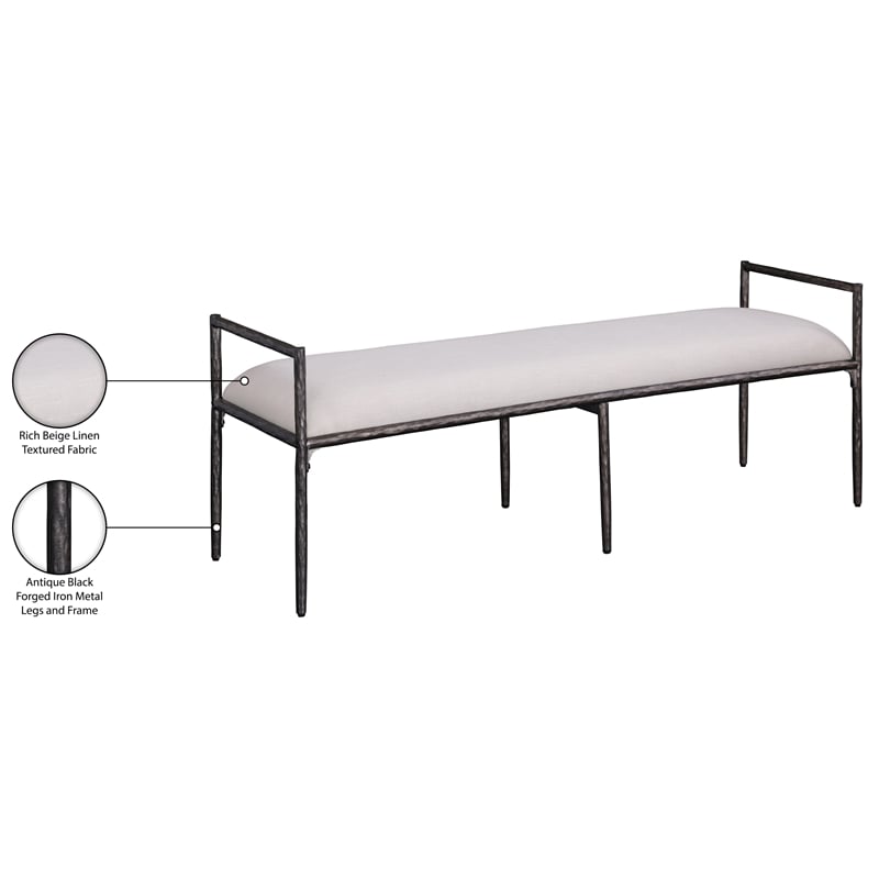Meridian Furniture Axis Beige Linen Textured Fabric Upholstered Bench