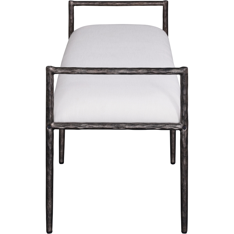 Meridian Furniture Axis Cream Linen Textured Fabric Upholstered Bench