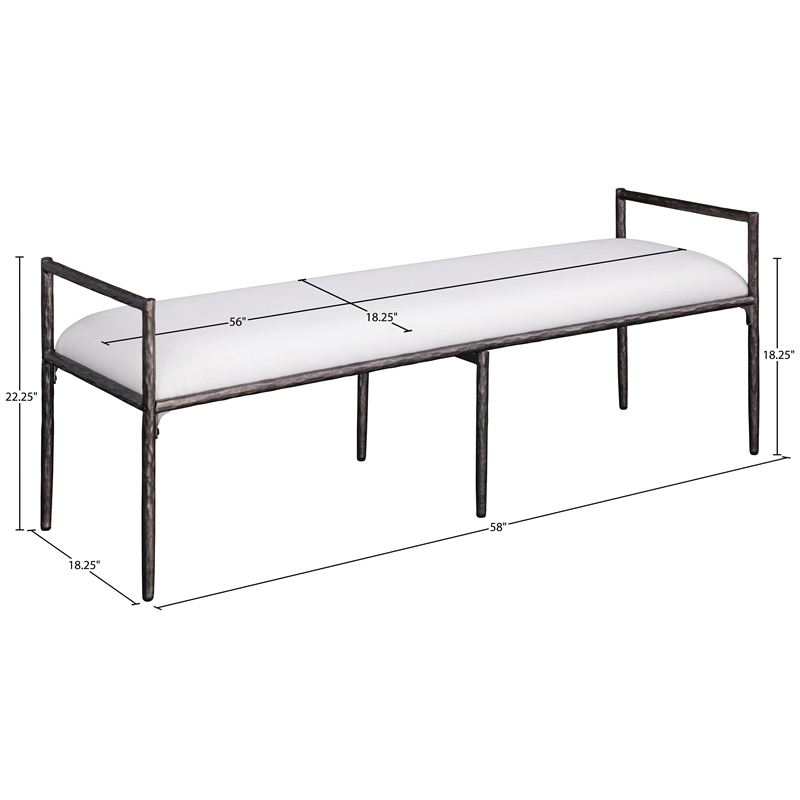 Meridian Furniture Axis Cream Linen Textured Fabric Upholstered Bench