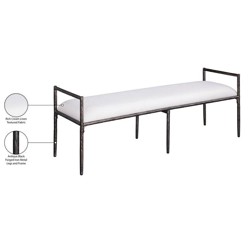 Meridian Furniture Axis Cream Linen Textured Fabric Upholstered Bench