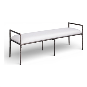 Meridian Furniture Axis Cream Linen Textured Fabric Upholstered Bench