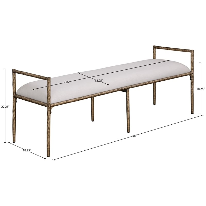 Meridian Furniture Axis Beige Linen Textured Fabric Upholstered Bench