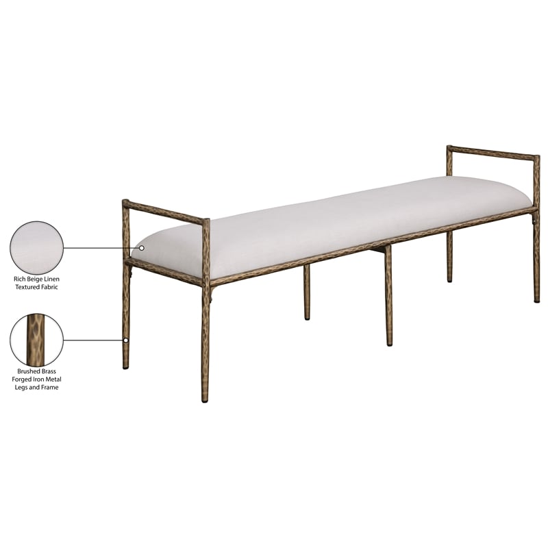Meridian Furniture Axis Beige Linen Textured Fabric Upholstered Bench