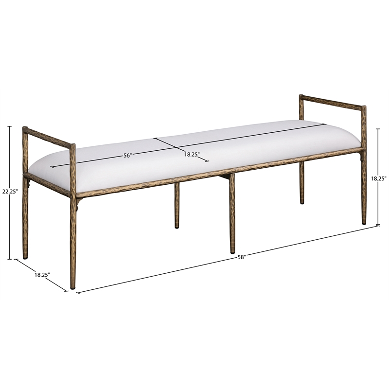 Meridian Furniture Axis Cream Linen Textured Fabric Upholstered Bench