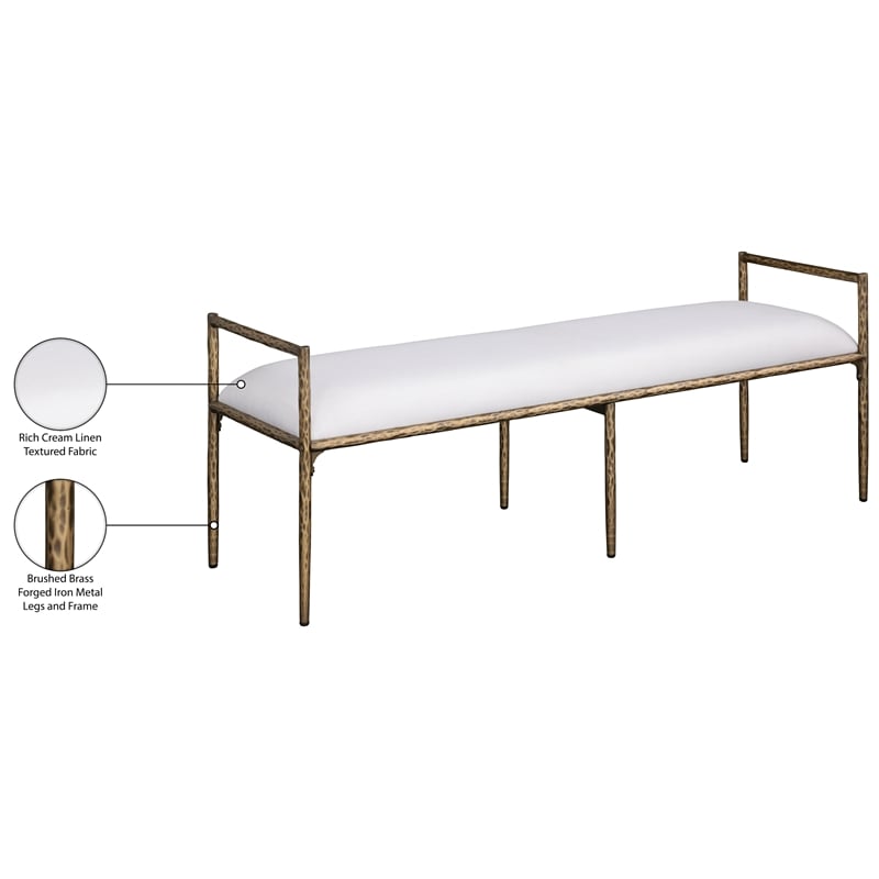Meridian Furniture Axis Cream Linen Textured Fabric Upholstered Bench