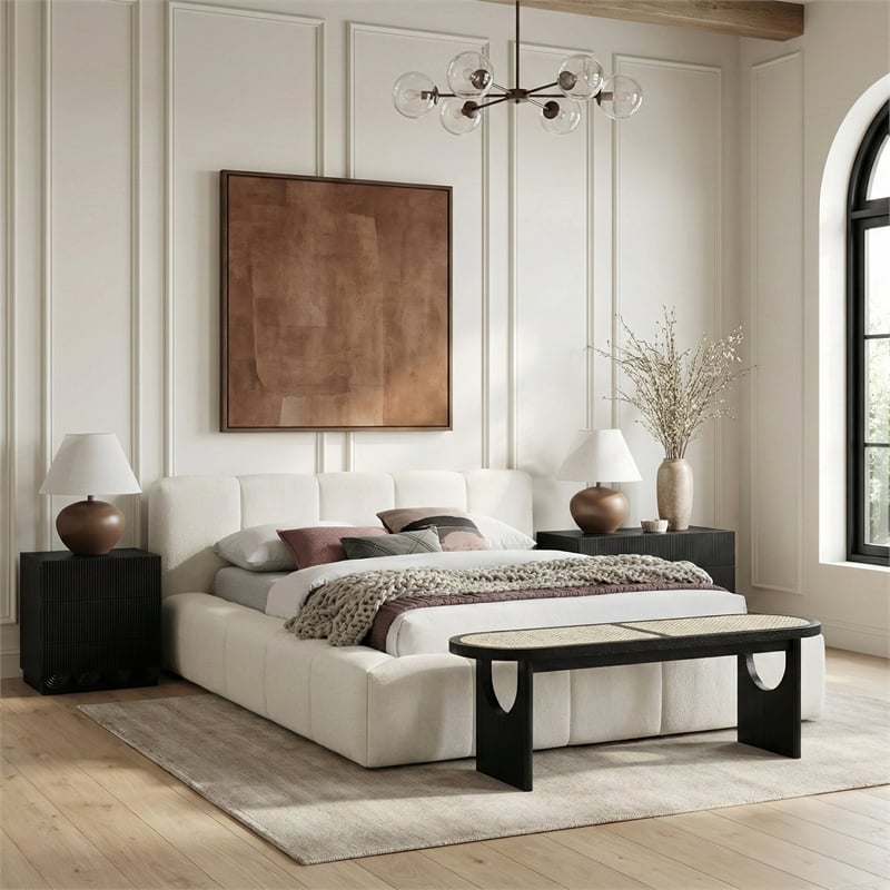 Meridian Furniture Canovia Black Solid Wood And Faux Cane Bench