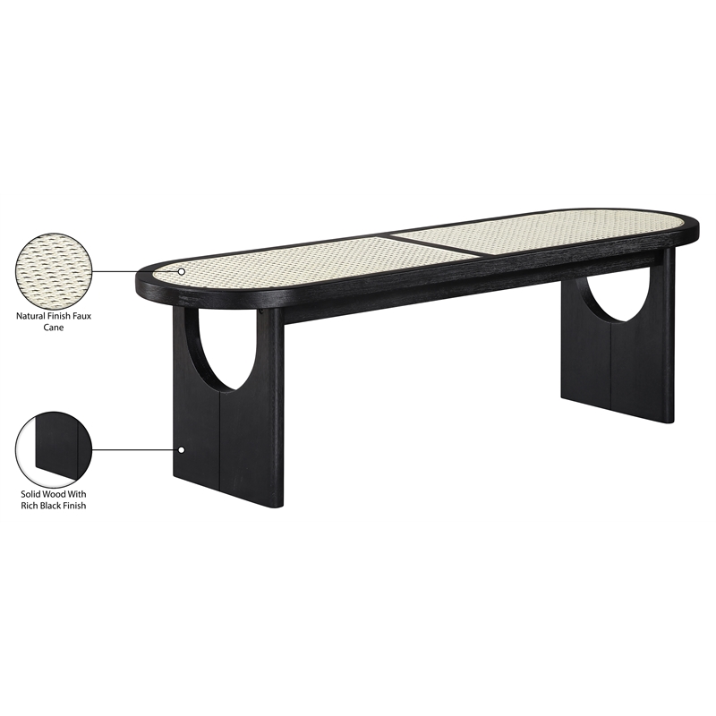 Meridian Furniture Canovia Black Solid Wood And Faux Cane Bench