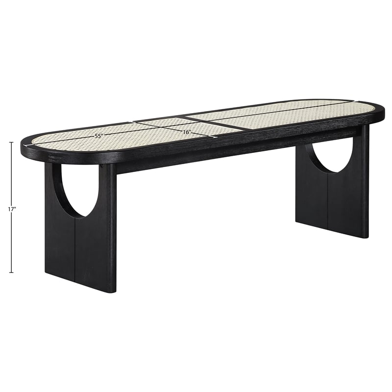 Meridian Furniture Canovia Black Solid Wood And Faux Cane Bench