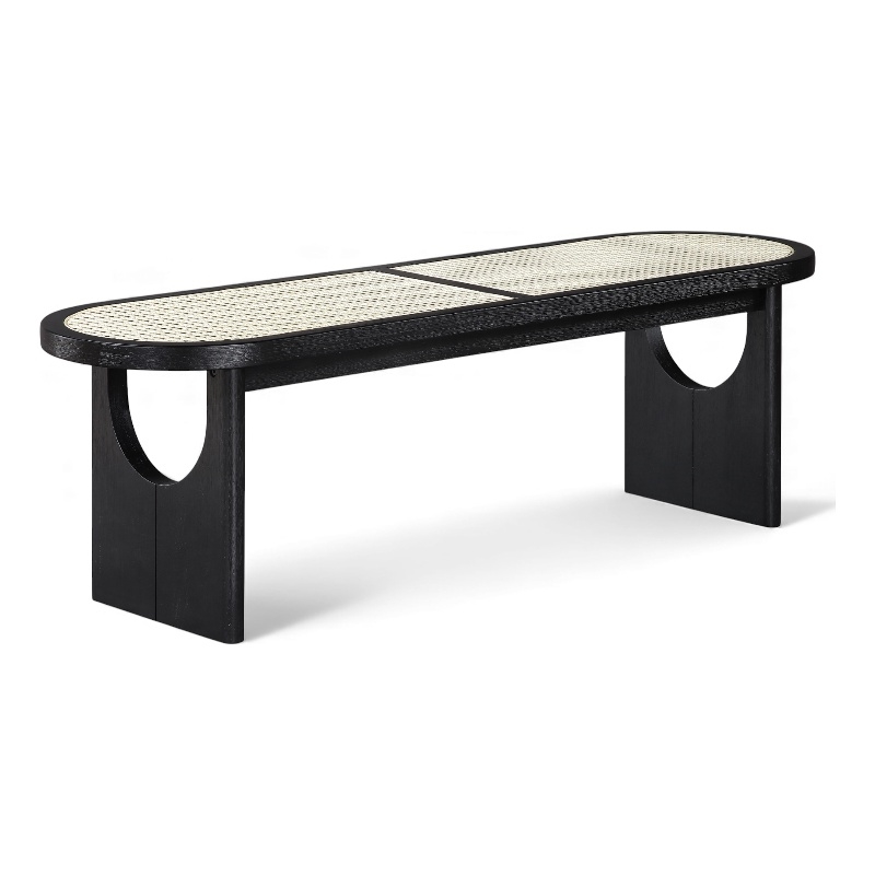 Meridian Furniture Canovia Black Solid Wood And Faux Cane Bench