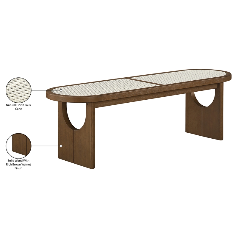 Meridian Furniture Canovia Brown Walnut Solid Wood And Faux Cane Bench