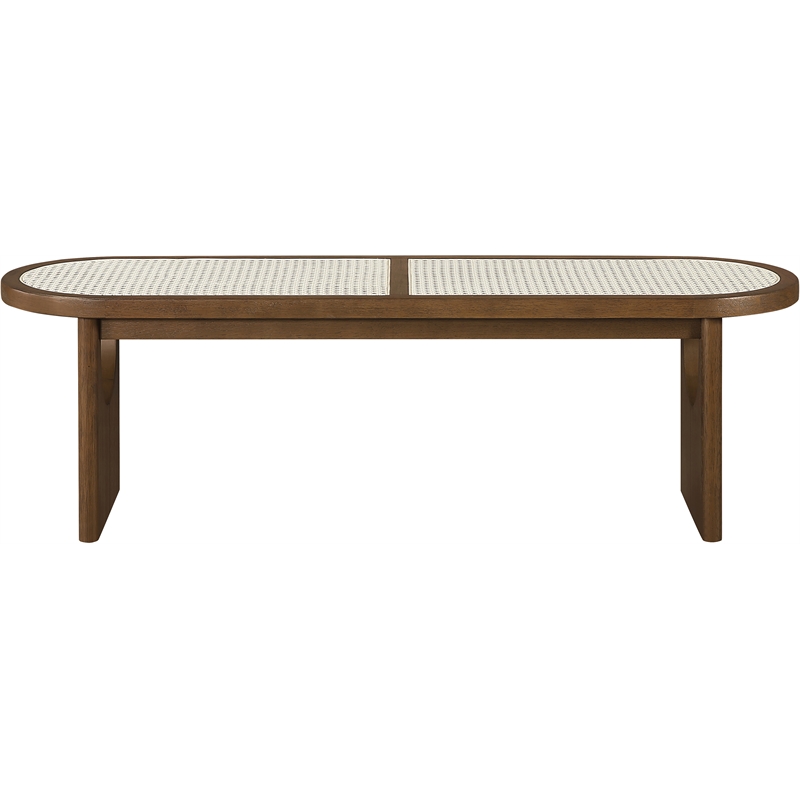 Meridian Furniture Canovia Brown Walnut Solid Wood And Faux Cane Bench