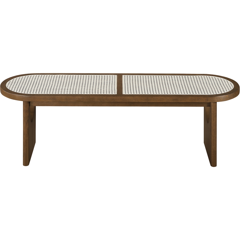 Meridian Furniture Canovia Brown Walnut Solid Wood And Faux Cane Bench