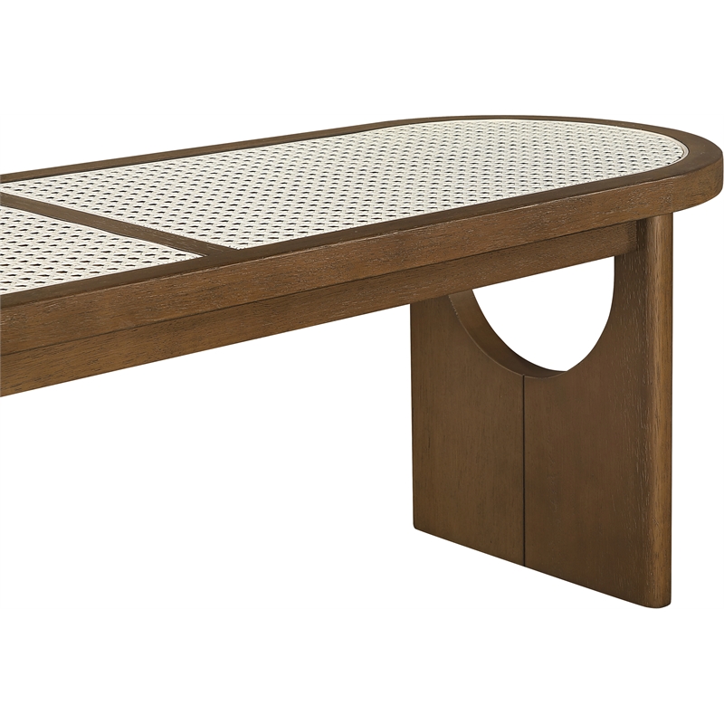 Meridian Furniture Canovia Brown Walnut Solid Wood And Faux Cane Bench