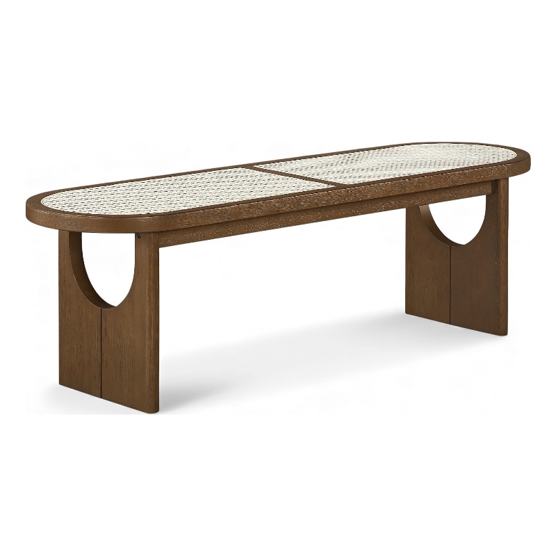 Meridian Furniture Canovia Brown Walnut Solid Wood And Faux Cane Bench