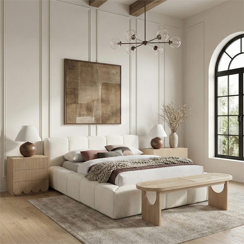 Meridian Furniture Canovia Natural Solid Wood And Faux Cane Bench