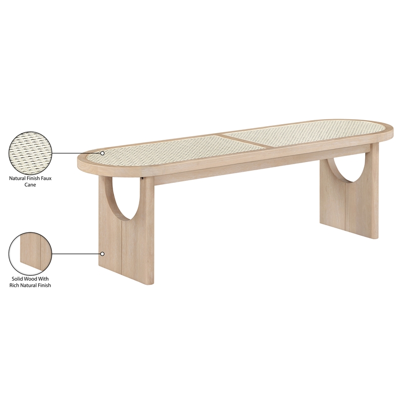 Meridian Furniture Canovia Natural Solid Wood And Faux Cane Bench