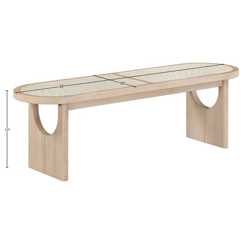 Meridian Furniture Canovia Natural Solid Wood And Faux Cane Bench