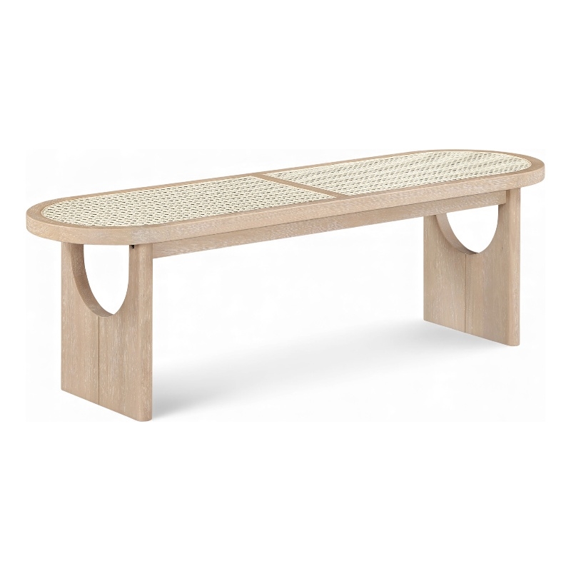 Meridian Furniture Canovia Natural Solid Wood And Faux Cane Bench