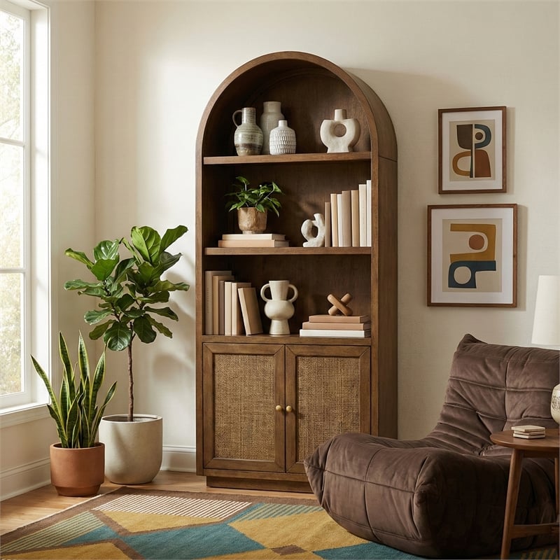 Meridian Furniture Botanical Brown Solid Wood Bookcase