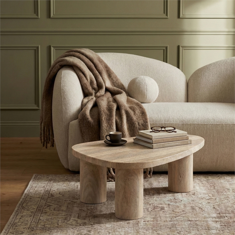 Meridian Furniture Teramo Travertine Concrete Indoor / Outdoor Coffee Table