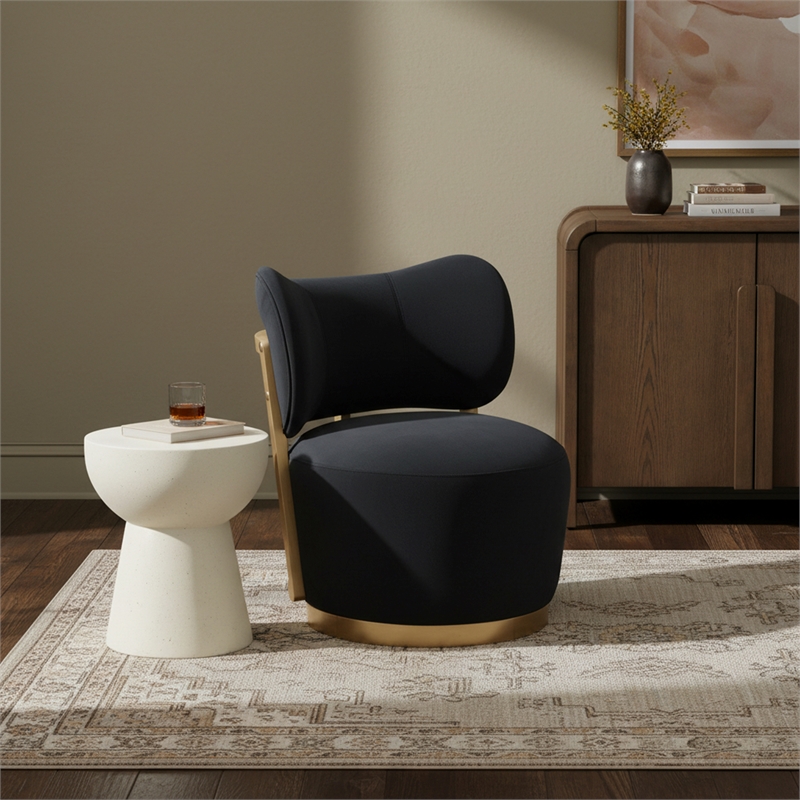 Meridian Furniture Elara Black Velvet Upholstered Swivel Accent Chair