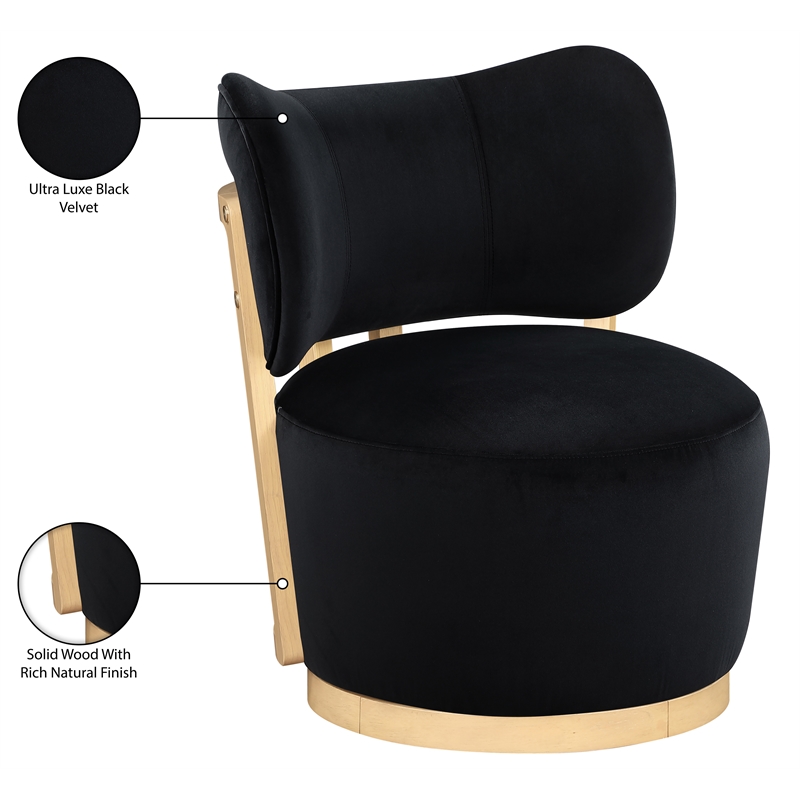 Meridian Furniture Elara Black Velvet Upholstered Swivel Accent Chair