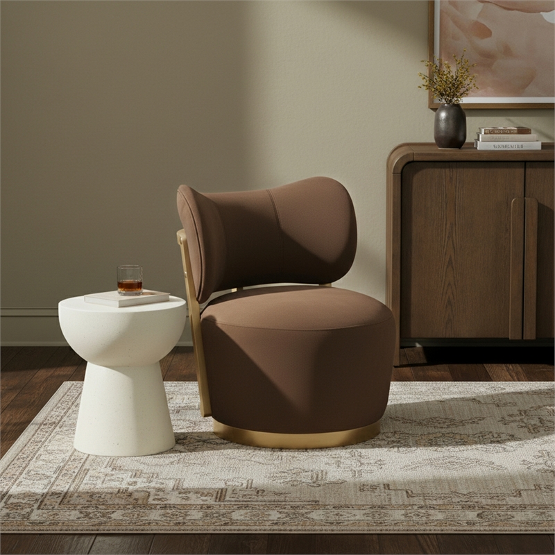 Meridian Furniture Elara Brown Velvet Upholstered Swivel Accent Chair