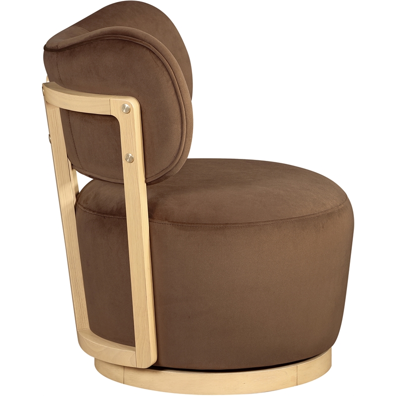Meridian Furniture Elara Brown Velvet Upholstered Swivel Accent Chair