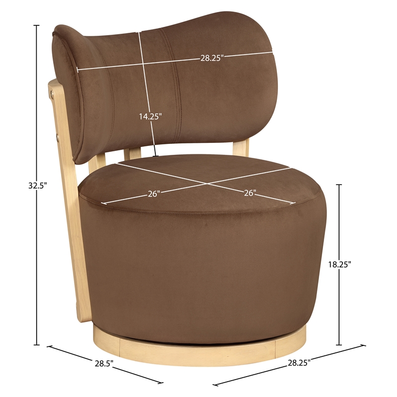 Meridian Furniture Elara Brown Velvet Upholstered Swivel Accent Chair
